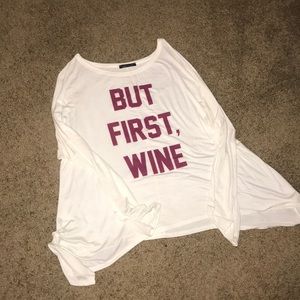 White long sleeve top (But first, wine)